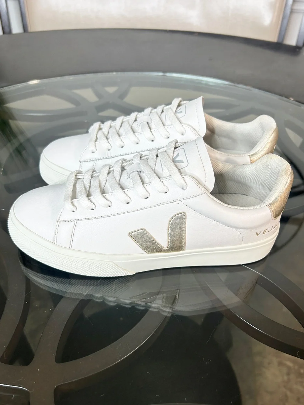 VEJA Esplar Leather White Gold Metallic Sneakers Women's Size 9 US (40 EU)